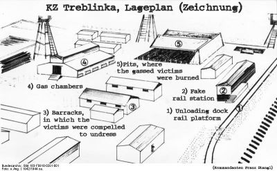 Plán koncentračního tábora Treblinka
Náčrtek horní vyhlazovací části Treblinky spolu s železniční stanicí. V náčrtku chybí tzv. "schlauch", oplocený a větvemi zamaskovaný tubus, který vedl z vysvlékacích budov k plynovým komorám.
Klíčová slova: treblinka plán koncentrační tábor ww2