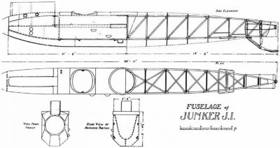 Výkres dokumentující ve své době unikátní konstrukci trupu Junkersu J.I