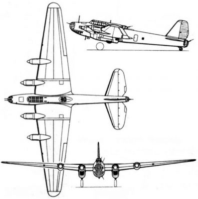 Výkres sovětského těžkého bombardéru Petljakov Pe-8 neboli TB-7