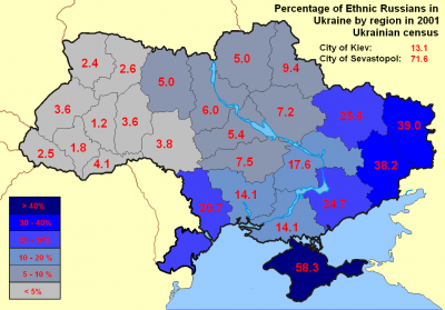 Zastoupení etnických Rusů v jednotlivých oblastech Ukrajiny
Klíčová slova: ukrajina ukrajinska_revoluce