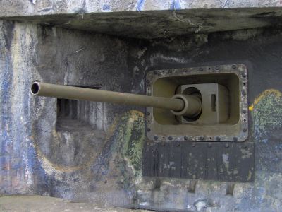 Hlaveň 85mm kanónu vz. 44/59 v bojové pozici (levá střílna srubu MJ-S 3)
Autor: Harold
Zdroj: wikipedia.org
Licence: CC BY-SA 3.0
