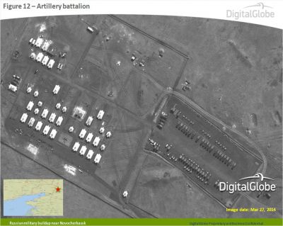 Ruský dělostřelecký prapor poblíž Novocherkassku
Satelitní snímek poskytnutý NATO
Klíčová slova: nato, rusko, ukrajina, satelitní snímek