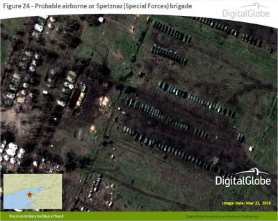 Pravděpodobně brigáda výsadkářských, nebo speciálních jednotek v Yeysku
Satelitní snímek poskytnutý NATO
Klíčová slova: nato, rusko, ukrajina, satelitní snímek