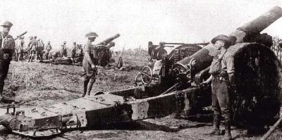 Battery of 8 inch Howitzers of Australian 54th Siege Artillery Battery, Western Front, 1917
